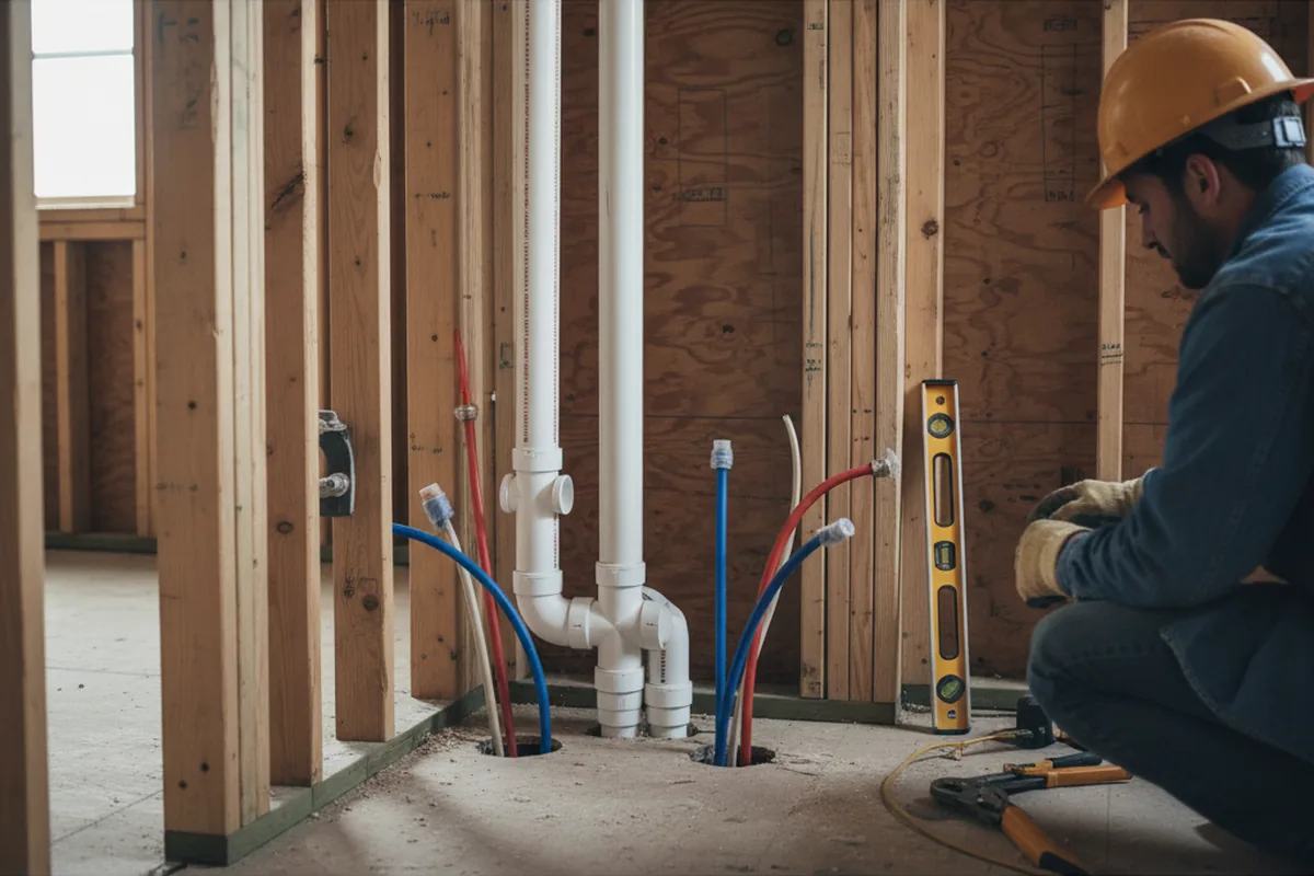 Drain and supply rough-in during Sump Pump Repair in Kalamazoo