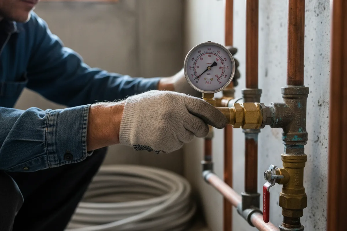 Pressure testing a repaired line during Water Line Repair in Kalamazoo
